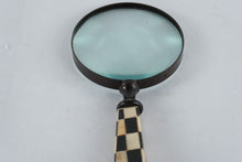 Load image into Gallery viewer, Vintage Checkerboard Handle Magnifying Glass Black White Inlay Desk Loupe

