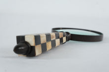 Load image into Gallery viewer, Vintage Checkerboard Handle Magnifying Glass Black White Inlay Desk Loupe
