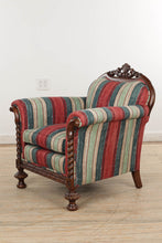 Load image into Gallery viewer, Mahogany Barley Twist Arm Chair with Newer Striped Upholstery
