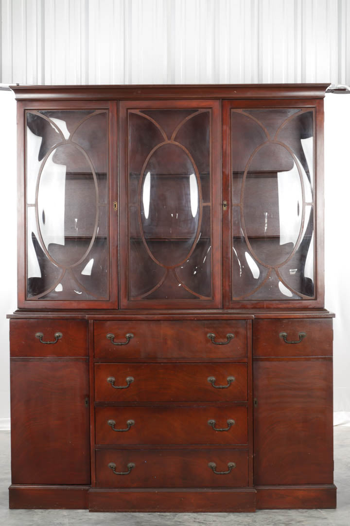 Mahogany China Cabinet with Pull Out Secretary and Convex Glass