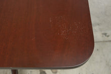 Load image into Gallery viewer, Vintage Mahogany Drop Leaf Dining Table with Triple Pedestal Brass Capped Base
