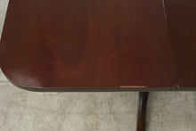 Load image into Gallery viewer, Vintage Mahogany Drop Leaf Dining Table with Triple Pedestal Brass Capped Base
