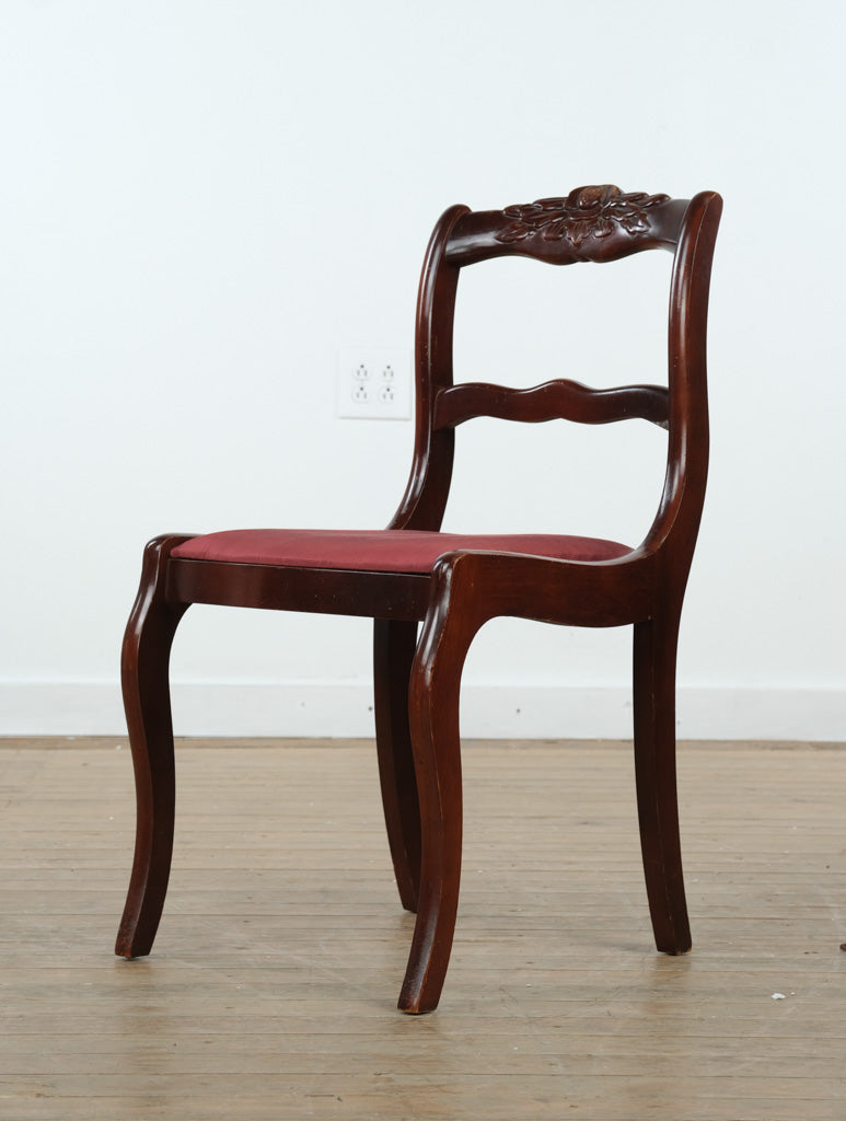 Mahogany Saber-Leg Chair with Carved Floral Crest