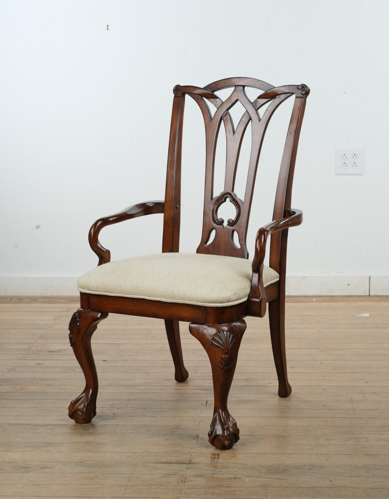 Mahogany Arm Chair with Fan Carving, Ball & Claw Feet, and Gothic Back