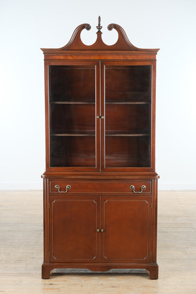 “The Ashford China Cabinet” – Traditional Mahogany China Hutch with Broken Pediment