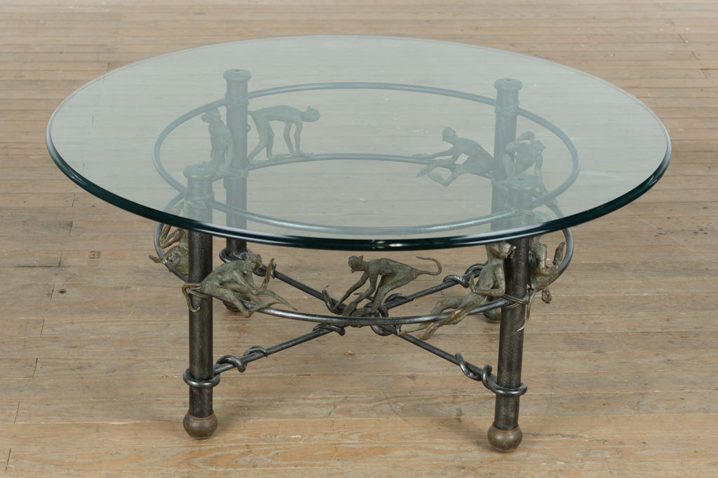 Maitland-Smith “Monkeying Around” Cast Bronze Coffee Table – 40” Round x 19” Tall