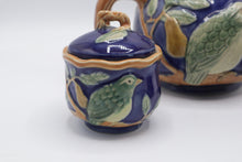 Load image into Gallery viewer, Henrys Ceramic Imports Majolica Bird Teapot Sugar Creamer 3 Piece Tea Set
