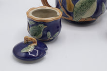 Load image into Gallery viewer, Henrys Ceramic Imports Majolica Bird Teapot Sugar Creamer 3 Piece Tea Set
