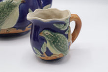Load image into Gallery viewer, Henrys Ceramic Imports Majolica Bird Teapot Sugar Creamer 3 Piece Tea Set
