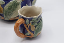 Load image into Gallery viewer, Henrys Ceramic Imports Majolica Bird Teapot Sugar Creamer 3 Piece Tea Set
