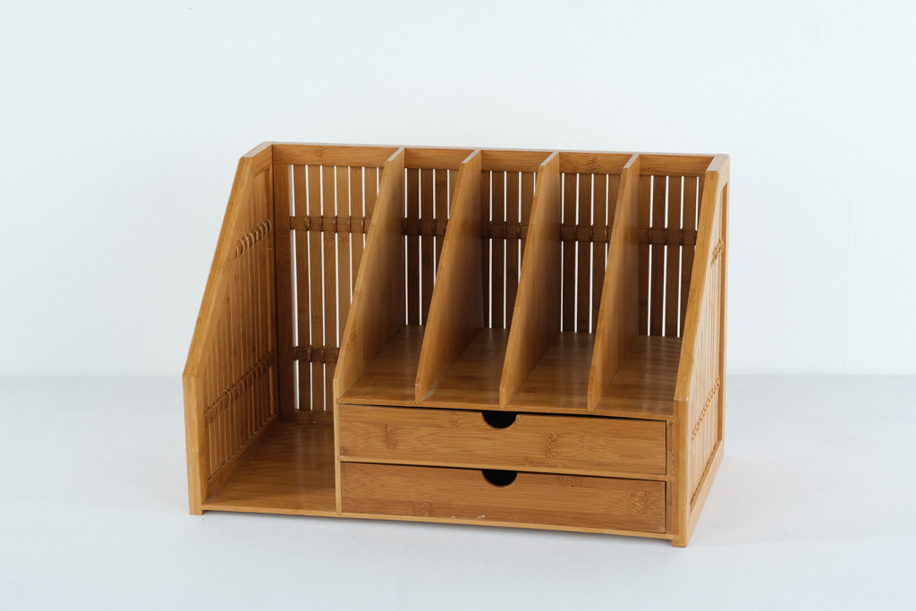 Malabar Bamboo Desktop Organizer – 2 Drawers, File Slots