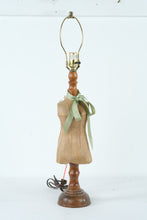 Load image into Gallery viewer, Vintage Dress Form Mannequin Table Lamp Fabric Torso Wood Base 33" Tall
