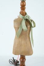 Load image into Gallery viewer, Vintage Dress Form Mannequin Table Lamp Fabric Torso Wood Base 33" Tall
