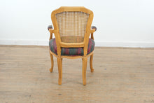 Load image into Gallery viewer, French Provincial Cane Back Armchair with Plaid Upholstered Seat

