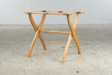 Load image into Gallery viewer, Wood Folding Luggage Rack Floral Tapestry Straps Natural Finish Guest Room Stand
