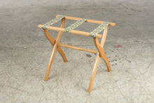 Load image into Gallery viewer, Wood Folding Luggage Rack Floral Tapestry Straps Natural Finish Guest Room Stand
