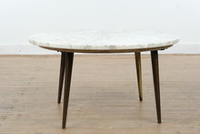 Load image into Gallery viewer, Italian Marble Top Round Coffee Table with Brass Tapered Legs Mid Century Modern
