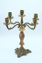 Load image into Gallery viewer, Vintage Ornate Brass &amp; Marble 5-Arm Candelabra – 10&quot; x 8&quot; x 14&quot;
