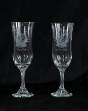 Load image into Gallery viewer, Mary Rose Etched Crystal Champagne Flutes Set of 2 Twisted Stem 7.25 Inch
