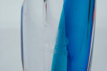 Load image into Gallery viewer, Kosta Boda Art Glass Vase Blue Clear Signed Sweden Meredith College Award 11 Inch
