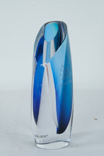 Load image into Gallery viewer, Kosta Boda Art Glass Vase Blue Clear Signed Sweden Meredith College Award 11 Inch
