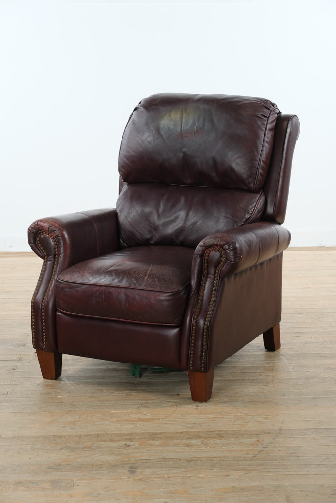 Merlot Burgundy Leather Recliner with Nailhead Trim