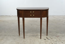 Load image into Gallery viewer, Mersman Vintage Demilune Console Table Mahogany Finish Single Drawer Brass Pulls

