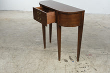 Load image into Gallery viewer, Mersman Vintage Demilune Console Table Mahogany Finish Single Drawer Brass Pulls
