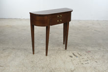 Load image into Gallery viewer, Mersman Vintage Demilune Console Table Mahogany Finish Single Drawer Brass Pulls
