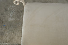 Load image into Gallery viewer, Cream Wrought Iron Scroll Vanity Bench Upholstered Seat Brass Feet
