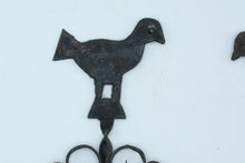 Load image into Gallery viewer, Antique Hand Forged Iron Bird Wall Hooks Pair Folk Art Scroll Coat Hooks
