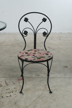 Load image into Gallery viewer, Wrought Iron Glass Top Bistro Table and Two Floral Side Chairs
