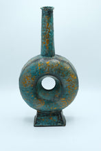 Load image into Gallery viewer, Golden Halo Vase – Sculptural Turquoise &amp; Gold Decorative Vessel (18.25&quot; Tall)
