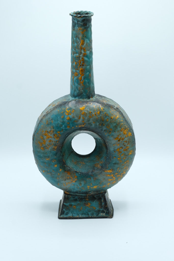 Golden Halo Vase – Sculptural Turquoise & Gold Decorative Vessel (18.25