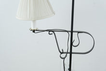 Load image into Gallery viewer, Adjustable Black Metal Floor Lamp with Side Arm and Pleated Shade 56 Inch
