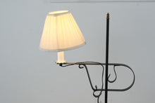 Load image into Gallery viewer, Adjustable Black Metal Floor Lamp with Side Arm and Pleated Shade 56 Inch

