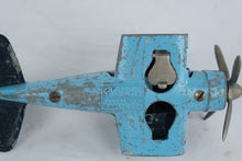 Load image into Gallery viewer, Vintage Hubley Kiddie Toy Folding Wing Airplane Lancaster PA Blue Metal Plane
