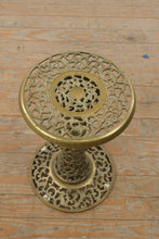 Load image into Gallery viewer, Ornate Brass Pedestal Plant Stand Pierced Filigree Round Accent Table
