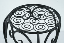 Load image into Gallery viewer, Black Metal Plant Stand Scroll Top Round Display Table 13 Inch Tall

