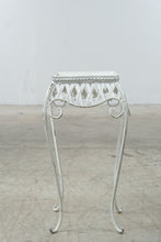 Load image into Gallery viewer, White Metal Lattice Plant Stand 24 Inch Garden Side Table Scroll Legs
