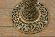 Load image into Gallery viewer, Ornate Brass Pedestal Plant Stand Pierced Filigree Round Accent Table

