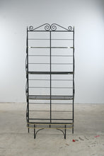 Load image into Gallery viewer, Vintage Black Iron Four-Tier Baker’s Rack with Brass-Tone Trim - 2 Available
