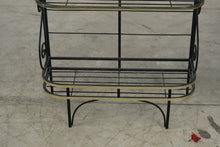 Load image into Gallery viewer, Vintage Black Iron Four-Tier Baker’s Rack with Brass-Tone Trim - 2 Available
