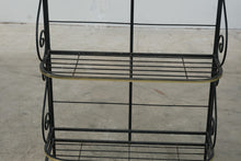 Load image into Gallery viewer, Vintage Black Iron Four-Tier Baker’s Rack with Brass-Tone Trim - 2 Available

