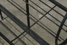 Load image into Gallery viewer, Vintage Black Iron Four-Tier Baker’s Rack with Brass-Tone Trim - 2 Available
