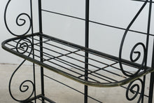 Load image into Gallery viewer, Vintage Black Iron Four-Tier Baker’s Rack with Brass-Tone Trim - 2 Available
