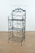 Load image into Gallery viewer, Folding Wrought Iron Bakers Rack Plant Stand Blue Black Metal Shelf 50 Inch
