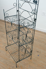 Load image into Gallery viewer, Folding Wrought Iron Bakers Rack Plant Stand Blue Black Metal Shelf 50 Inch
