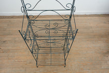 Load image into Gallery viewer, Folding Wrought Iron Bakers Rack Plant Stand Blue Black Metal Shelf 50 Inch
