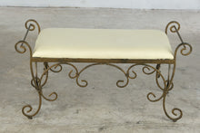 Load image into Gallery viewer, Scrolled Wrought Iron Upholstered Bench with Cream Cushion
